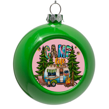 Camp Life, Green Christmas tree ornament bauble 8cm