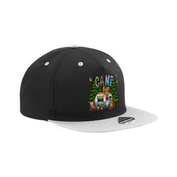 Camp Life, Adult Flat Snapback Hat Black/Grey, (100% COTTON TWILL, ADULT, UNISEX, ONE SIZE)