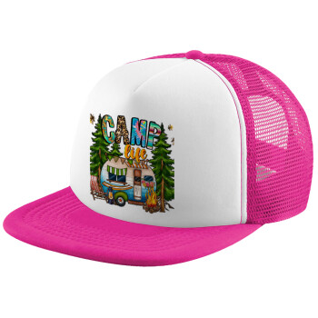 Camp Life, Καπέλο Ενηλίκων Soft Trucker με Δίχτυ Pink/White (POLYESTER, ΕΝΗΛΙΚΩΝ, UNISEX, ONE SIZE)