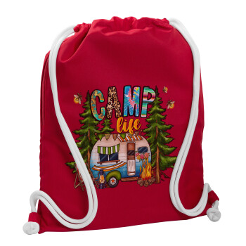 Camp Life, Backpack pouch GYMBAG Red, with pocket (40x48cm) & thick cords