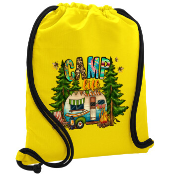 Camp Life, Τσάντα πλάτης πουγκί GYMBAG Κίτρινη, με τσέπη (40x48cm) & χονδρά κορδόνια