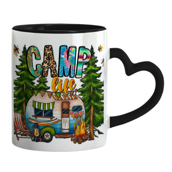 Camp Life, Mug heart black handle, ceramic, 330ml
