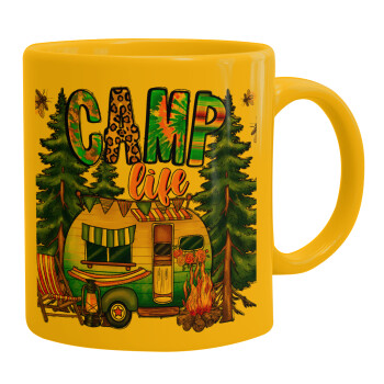 Camp Life, Ceramic coffee mug yellow, 330ml (1pcs)