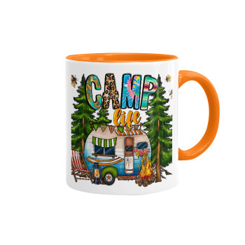 Camp Life, Mug colored orange, ceramic, 330ml