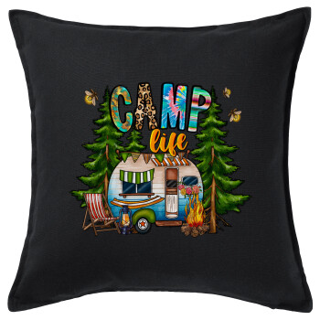 Camp Life, Sofa cushion black 50x50cm includes filling