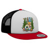 Adult Foam Flat Snapback with Mesh Red-White-Black (POLYESTER, ADULT, UNISEX, ONE SIZE)