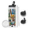 Travel Tumbler 2 Lids, with metal straw & cleaning brush (Stainless steel 304 Food grade, BPA free, 600ml)