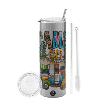 Camp Life, Tumbler stainless steel Silver 600ml, with metal straw & cleaning brush