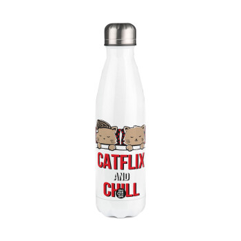 Catflix and Chill, Metal mug thermos White (Stainless steel), double wall, 500ml