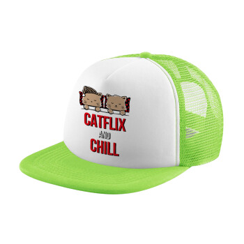 Catflix and Chill, Καπέλο Ενηλίκων Soft Trucker με Δίχτυ ΠΡΑΣΙΝΟ/ΛΕΥΚΟ (POLYESTER, ΕΝΗΛΙΚΩΝ, ONE SIZE)