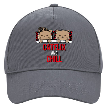 Catflix and Chill, Ultimate Adult Hat Grey, (100% COTTON DRILL, ADULT, UNISEX, ONE SIZE)