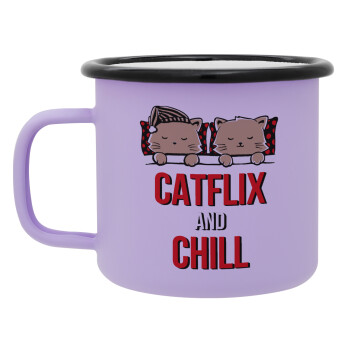 Catflix and Chill, Κούπα Μεταλλική εμαγιέ ΜΑΤ Light Pastel Purple 360ml