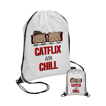 Catflix and Chill, Pouch bag with black cords (1 piece)