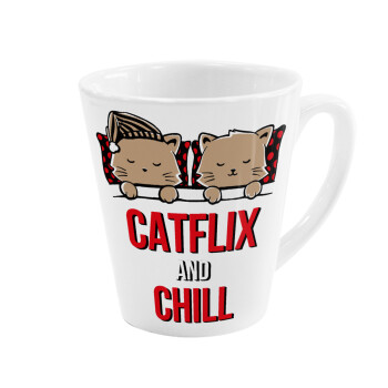 Catflix and Chill, Κούπα κωνική Latte Λευκή, κεραμική, 300ml