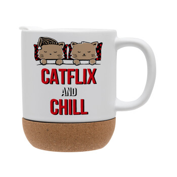 Catflix and Chill, Ceramic coffee mug Cork (MAT), 330ml (1pcs)