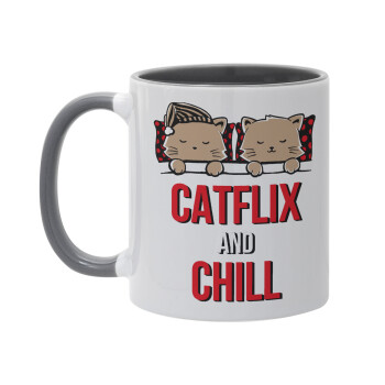 Catflix and Chill, Κούπα χρωματιστή γκρι, κεραμική, 330ml