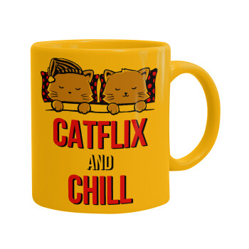 Catflix and Chill, Κούπα, κεραμική κίτρινη, 330ml (1 τεμάχιο)