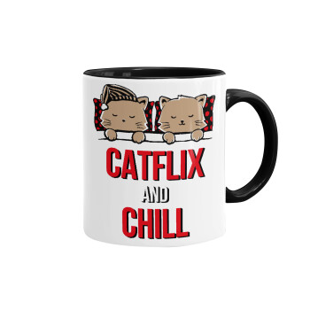 Catflix and Chill, Mug colored black, ceramic, 330ml