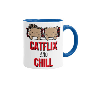 Catflix and Chill, Κούπα χρωματιστή μπλε, κεραμική, 330ml