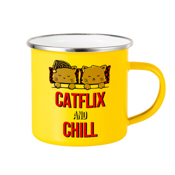 Catflix and Chill, Κούπα Μεταλλική εμαγιέ Κίτρινη 360ml