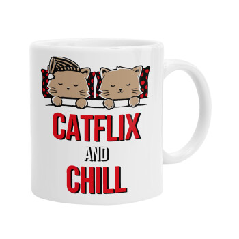 Catflix and Chill, Ceramic coffee mug, 330ml (1pcs)