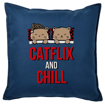 Catflix and Chill, Sofa cushion Blue 50x50cm includes filling