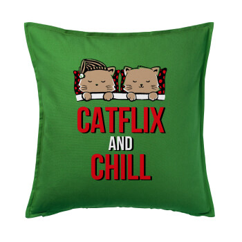 Catflix and Chill, Sofa cushion Green 50x50cm includes filling