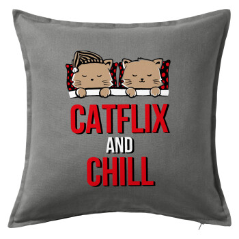 Catflix and Chill, Sofa cushion Grey 50x50cm includes filling