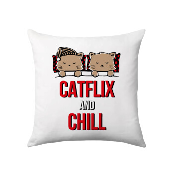 Catflix and Chill, Μαξιλάρι καναπέ 40x40cm περιέχεται το  γέμισμα
