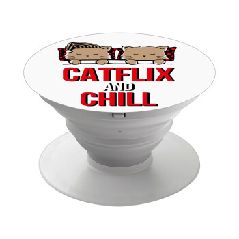 Catflix and Chill, Phone Holders Stand  Λευκό Βάση Στήριξης Κινητού στο Χέρι