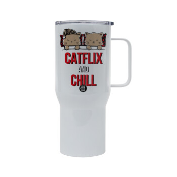 Catflix and Chill, Mega Stainless steel Tumbler with lid, double wall 750L