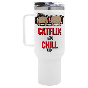 Catflix and Chill, Mega Tumbler με καπάκι, διπλού τοιχώματος (θερμό) 1,2L