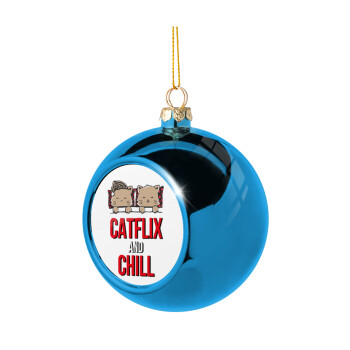 Catflix and Chill, Χριστουγεννιάτικη μπάλα δένδρου Μπλε 8cm