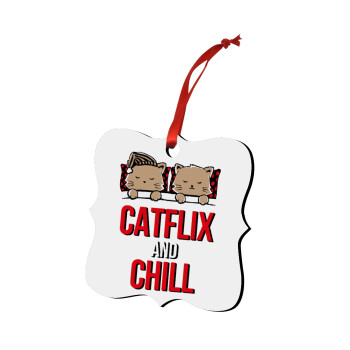 Catflix and Chill, Christmas ornament polygon wooden 7.5cm