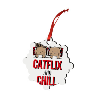 Catflix and Chill, Χριστουγεννιάτικο στολίδι snowflake ξύλινο 7.5cm