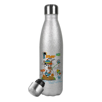 Kids Fisherman, Metallic Glitter Silver Thermos Flask (Stainless steel), double-walled, 500ml