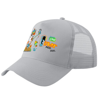 Kids Fisherman, Adult Structured Trucker Hat, with Mesh, GRAY (100% COTTON, ADULT, UNISEX, ONE SIZE)