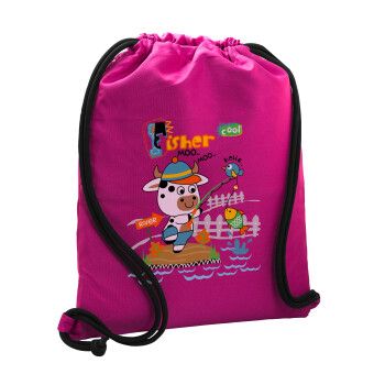 Kids Fisherman, Backpack pouch GYMBAG Fuchsia, with pocket (40x48cm) & thick cords