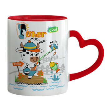 Kids Fisherman, Mug heart red handle, ceramic, 330ml