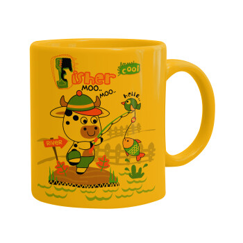 Kids Fisherman, Ceramic coffee mug yellow, 330ml