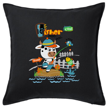 Kids Fisherman, Sofa cushion black 50x50cm includes filling