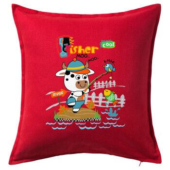 Kids Fisherman, Sofa cushion RED 50x50cm includes filling