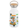 Metallic thermos (Stainless steel) White with wooden lid (bamboo), double-walled, 350ml