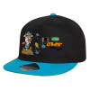 Child's Flat Snapback Hat, Black/Blue (100% COTTON, CHILD, UNISEX, ONE SIZE)