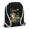 Backpack pouch GYMBAG Black, with pocket (40x48cm) & thick white cords