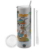 Tumbler stainless steel Silver 600ml, with metal straw & cleaning brush