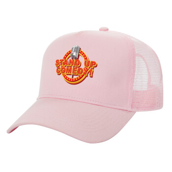 Stand up comedy, Structured Trucker Children's Hat, with Mesh, PINK (100% COTTON, CHILDREN'S, UNISEX, ONE SIZE)