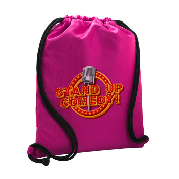 Stand up comedy, Backpack pouch GYMBAG Fuchsia, with pocket (40x48cm) & thick cords