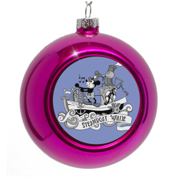 Mickey steamboat, Purple Christmas tree ornament bauble 8cm