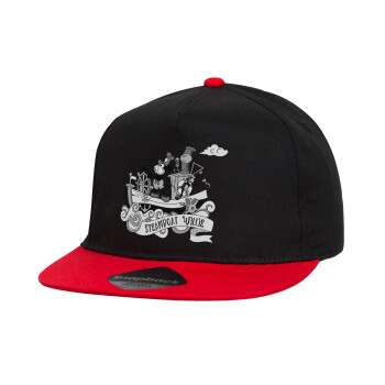 Mickey steamboat, Καπέλο παιδικό Flat Snapback, Μαύρο/Κόκκινο (100% ΒΑΜΒΑΚΕΡΟ, ΠΑΙΔΙΚΟ, UNISEX, ONE SIZE)